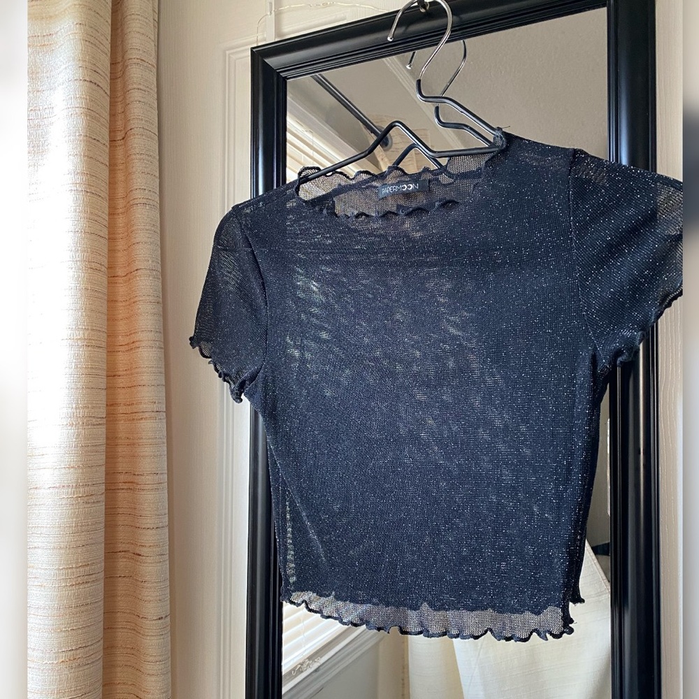 PaperMoon Sparkly Black Mesh Crop Top